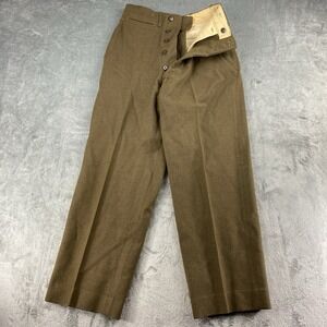 Vtg Military Pants Men 27x29 Green 40s Trousers Field Wool Serge OD33 Button Fly